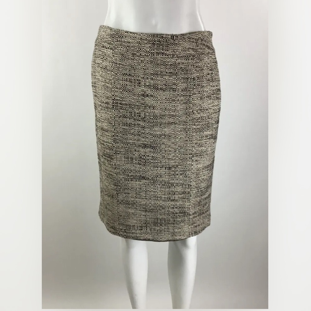 Lafayette 148 Sz 8P Tweed Pencil Skirt Brown Wool Cotton Metallic Thread